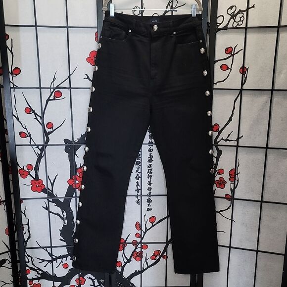 KHAITE Danielle Black Studded High Waist Jeans - Picture 2 of 13